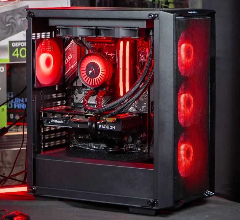 acheter pc gamer pas cher rouge rtx radeon nvidia amd pc dans setup gamer flowup rgb red