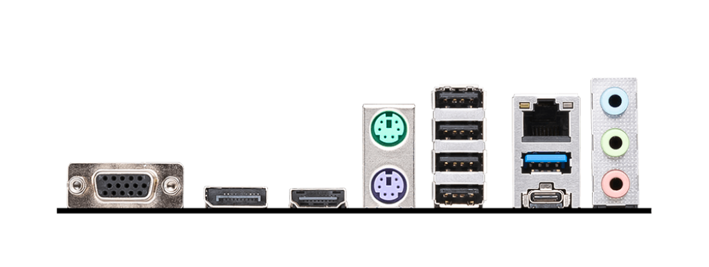 Panneau arrière carte mère PC gamer FlowUP avec ports USB, HDMI, DisplayPort, Ethernet et audio, connectique complète pour configuration gaming polyvalente