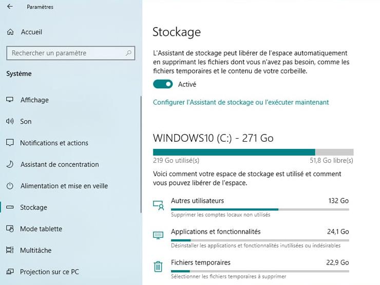 stockage Windows