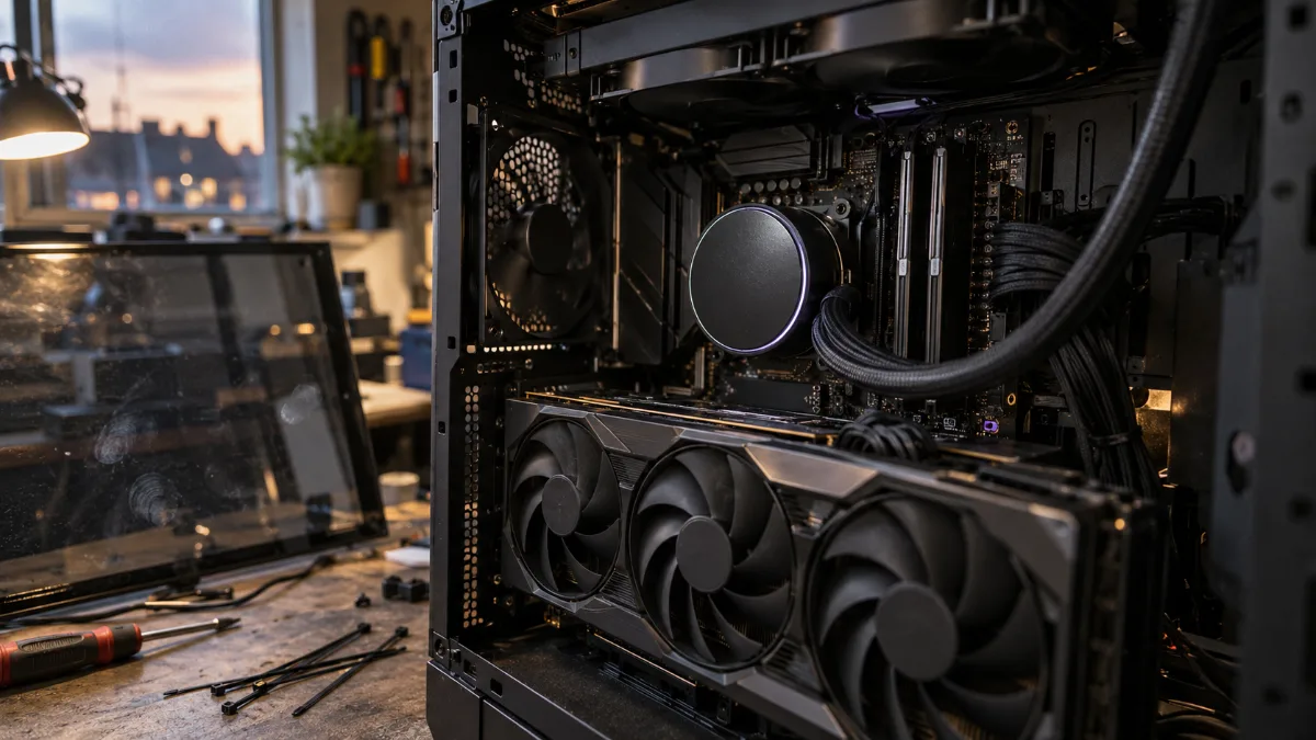 Gaming PC with watercooling and RGB DDR5 memory sticks