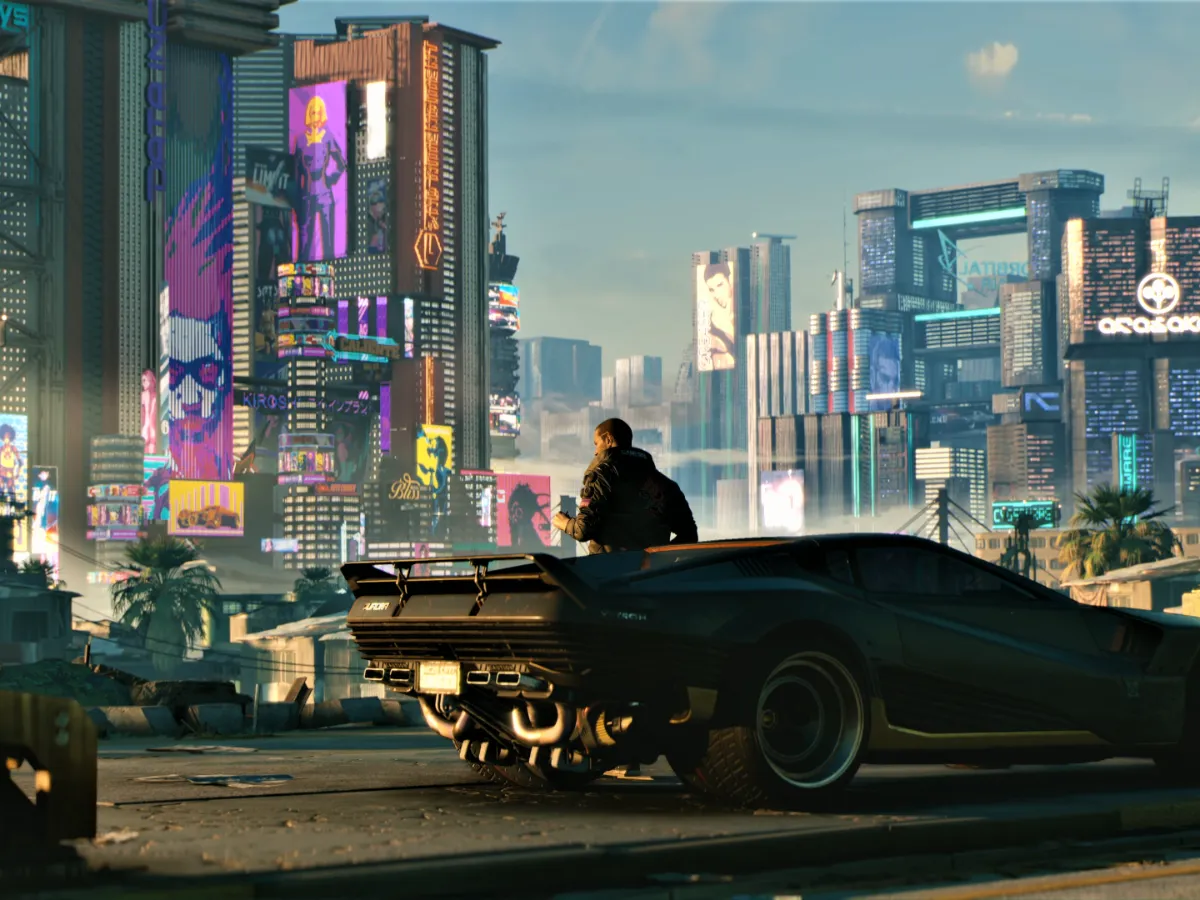Urban scene from Cyberpunk 2077, a very demanding game at high settings.