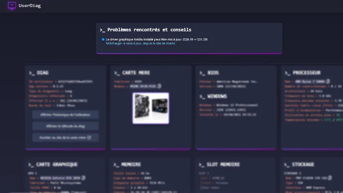 UserDiag report with the issues found and advice for each component