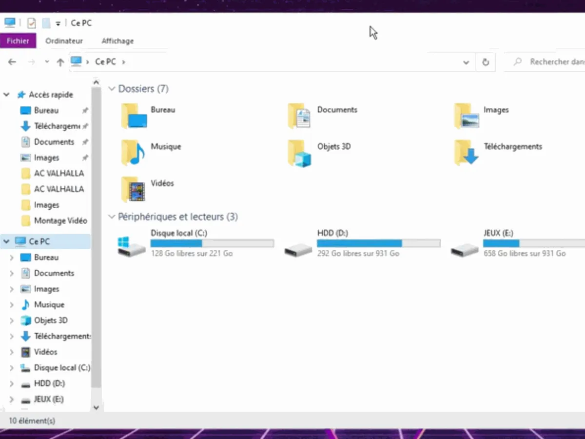 Windows File Explorer open on This PC with the list of drives