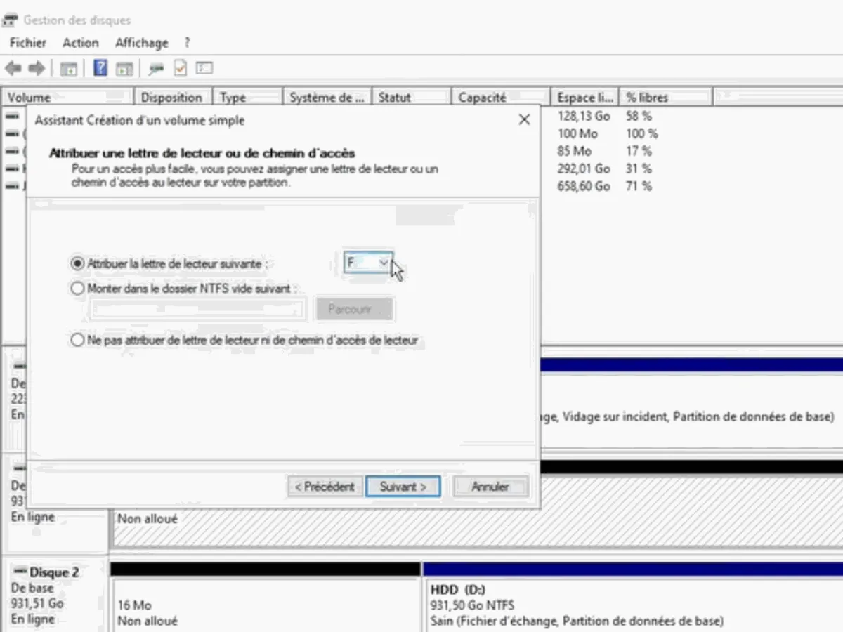 Assigning a drive letter to the new volume