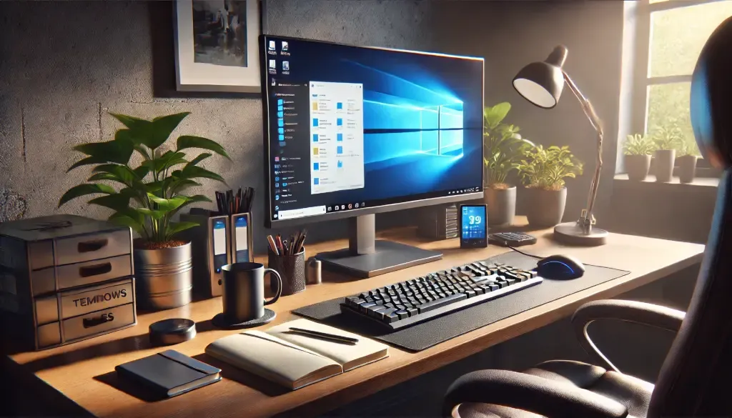 Desktop with a Windows PC showing the file explorer