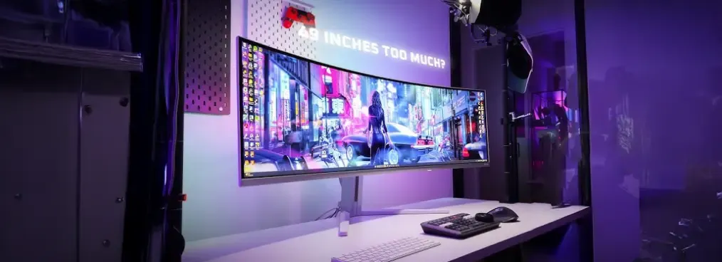 Gamingsetup met een 49-inch gebogen ultrawide monitor