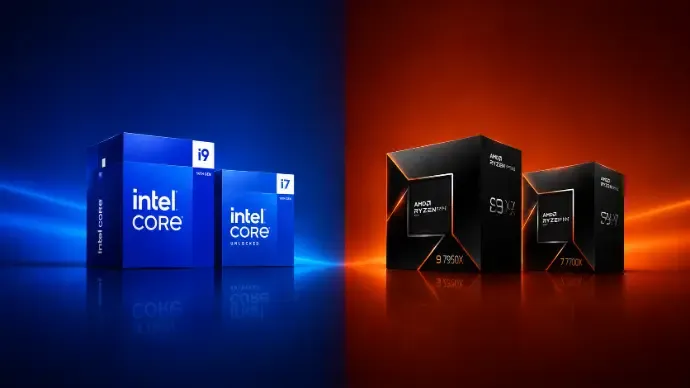 Boîtes de processeurs Intel Core et AMD Ryzen