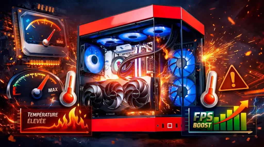 Illustration of overclocking on a gaming PC: processor and graphics card pushed beyond their factory frequencies