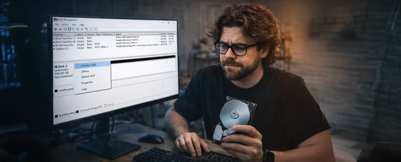 Harde schijf en SSD klaar om te initialiseren in Windows