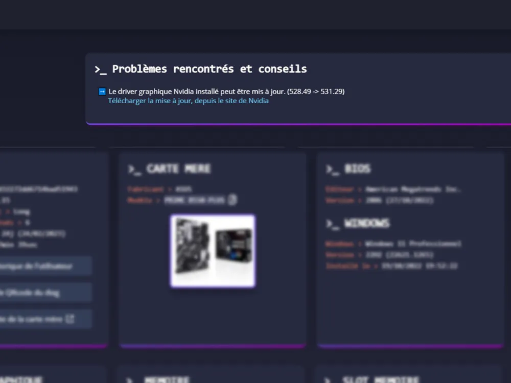 Rapport UserDiag avec recommandations pour réparer le PC