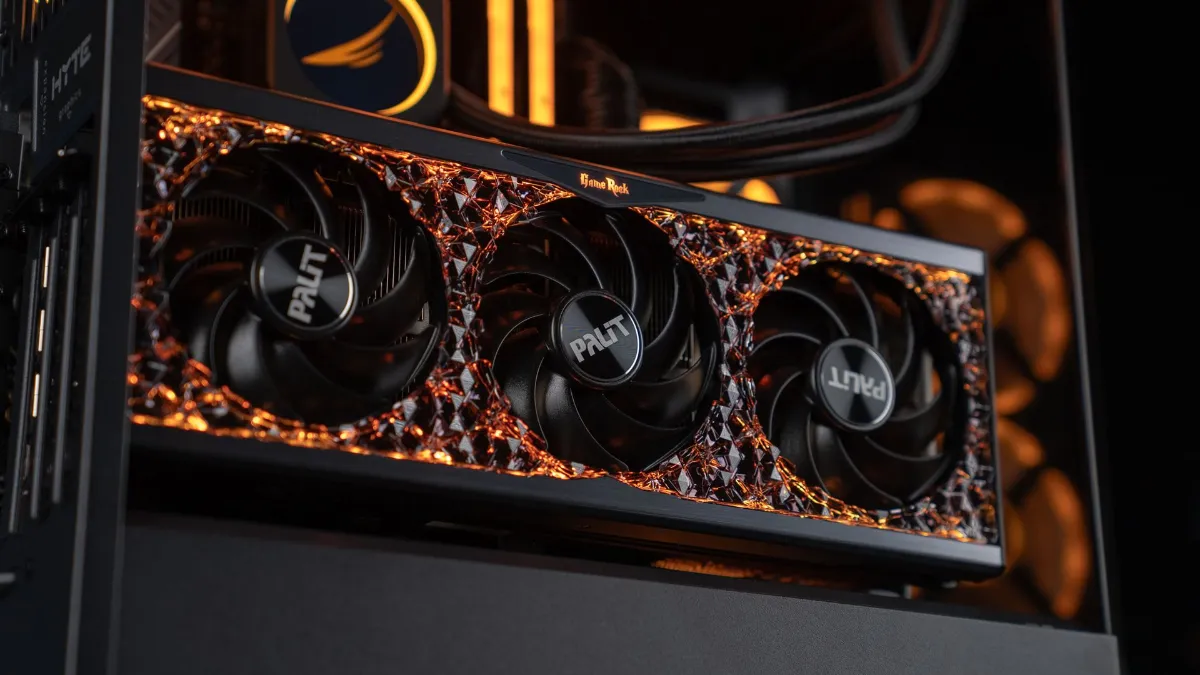 Ventilateurs d'une carte graphique dans un PC gamer FlowUP éclairé