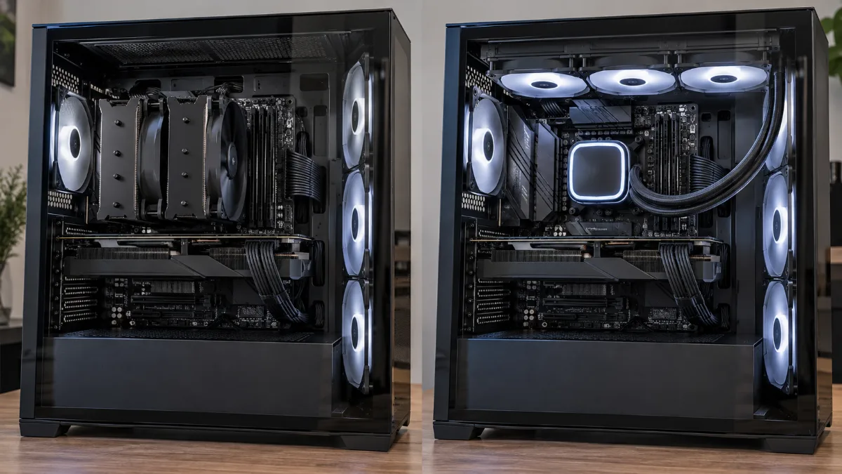 Comparison between a dual-tower air cooler and a 360 mm AIO watercooling in two gaming PCs