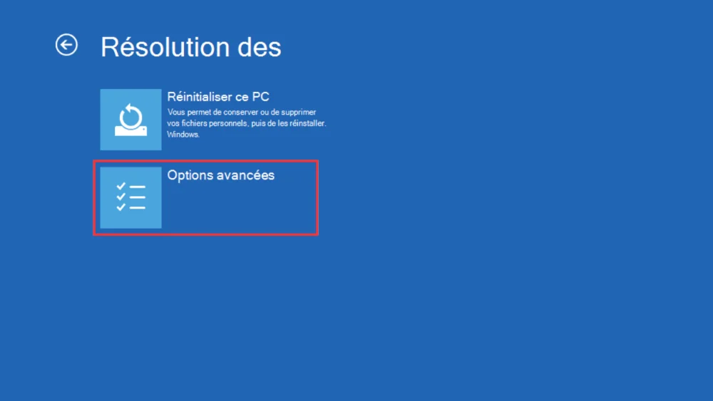 Kies Geavanceerde opties Scherm Problemen oplossen van Windows: klik op Geavanceerde opties