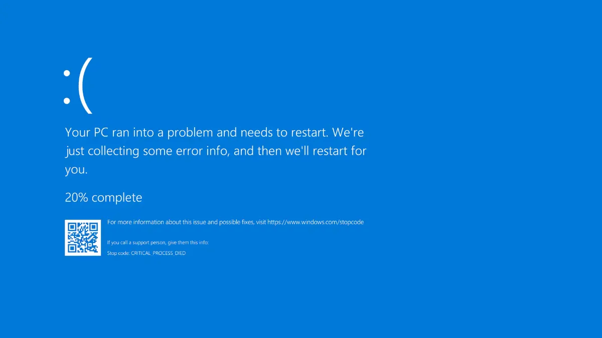 Écran bleu (BSOD) de Windows avant l'arrêt du PC