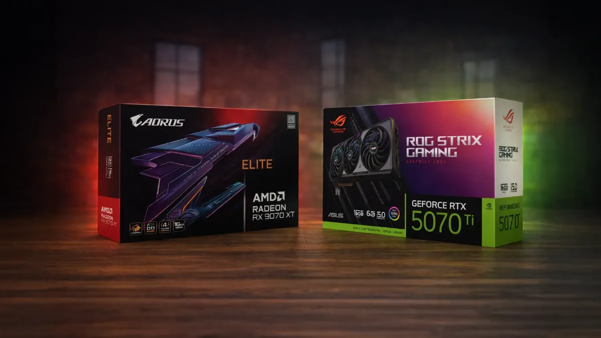 Boîtes de cartes graphiques GeForce RTX 5070 Ti et Radeon RX 9070 XT