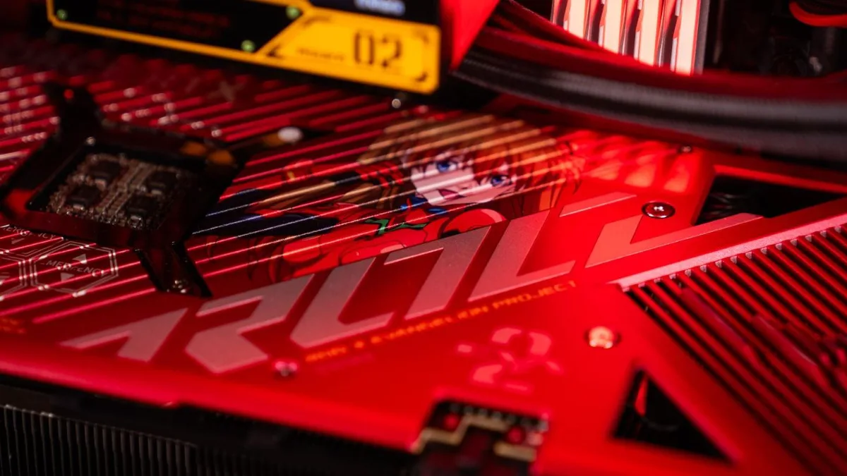 ROG Maximus Z790 Hero motherboard with an illuminated red ROG logo, mounted in a PC
