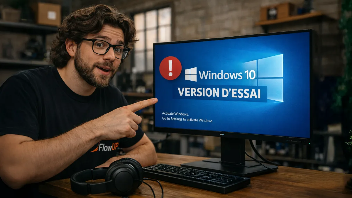 User showing a PC screen displaying the Windows 10 logo