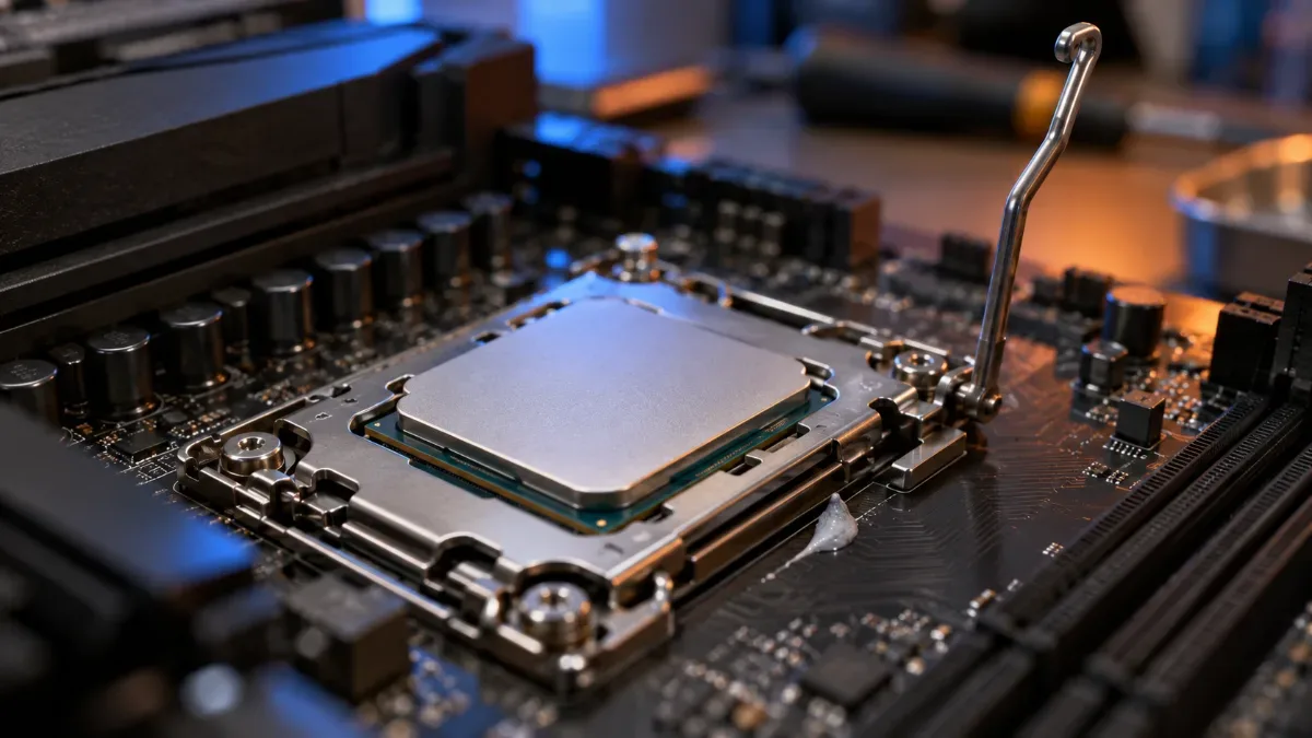 Processor installed in an AM5 socket on a motherboard