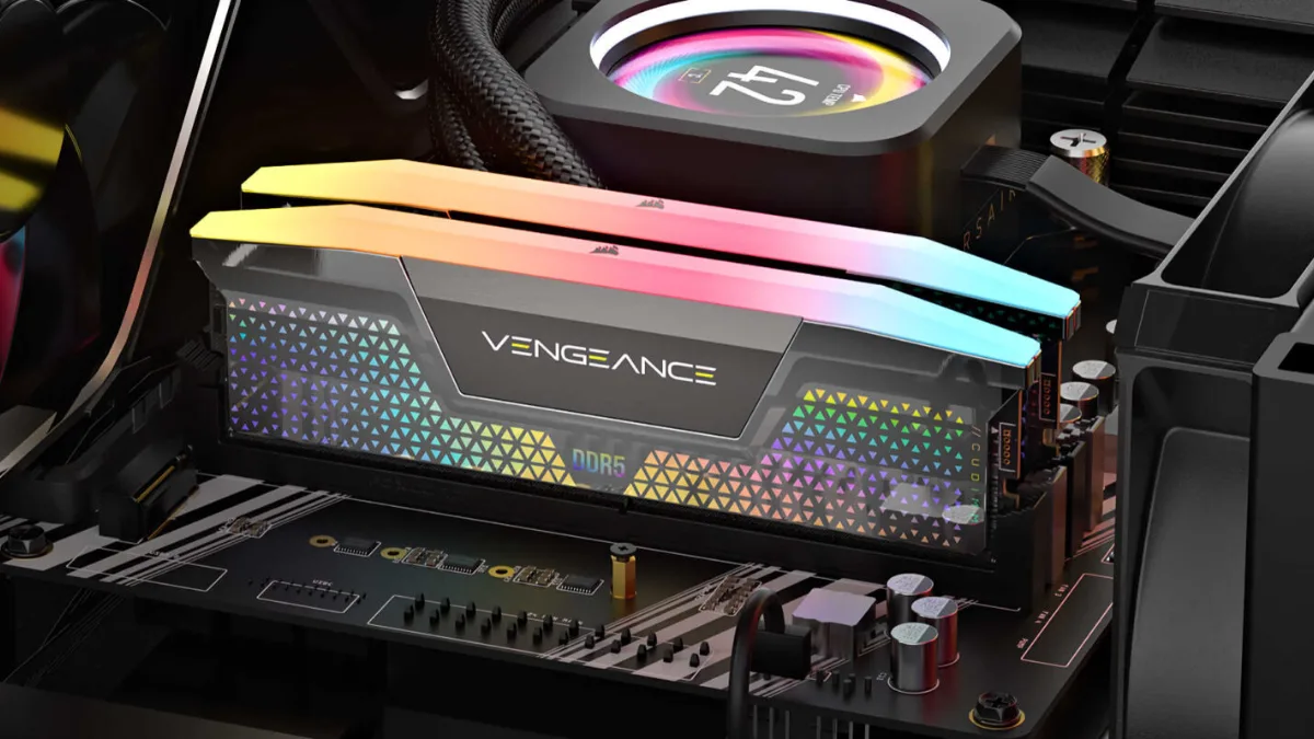Barrettes Corsair Vengeance RGB DDR5 CUDIMM installées dans un PC