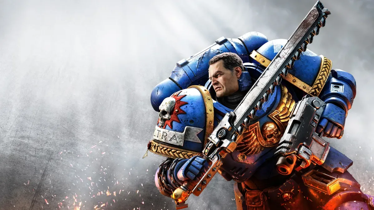 Space Marine des Ultramarines armé d'un fusil dans Warhammer 40,000: Space Marine 2