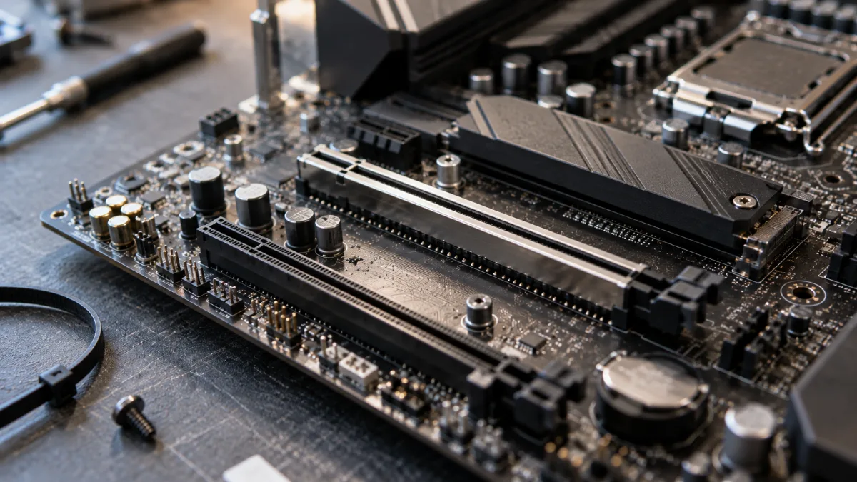 Emplacements PCI Express x16 sur une carte mère de PC gamer