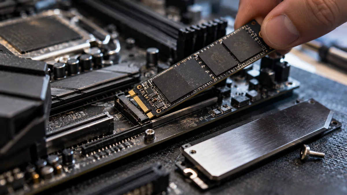 SSD NVMe M.2 installé sur une carte mère de PC gamer