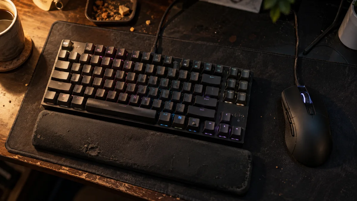 Clavier et souris gaming avec rétroéclairage sur un bureau de setup esport