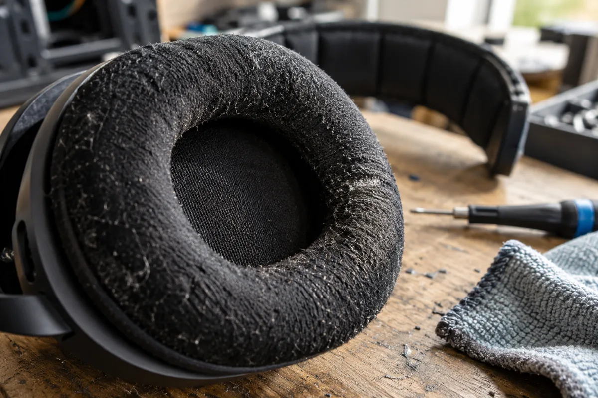 Gros plan sur les mousses d'un casque gaming, détail du confort