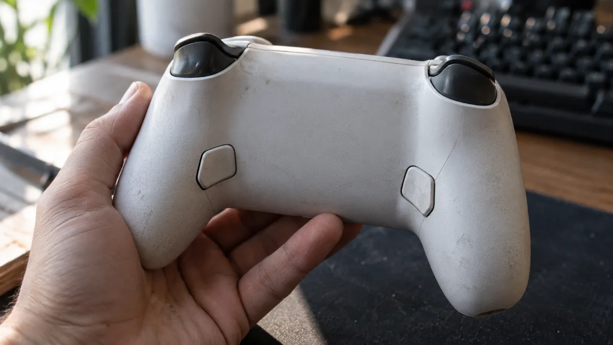 Dos d'une manette PC montrant deux boutons arrière programmables