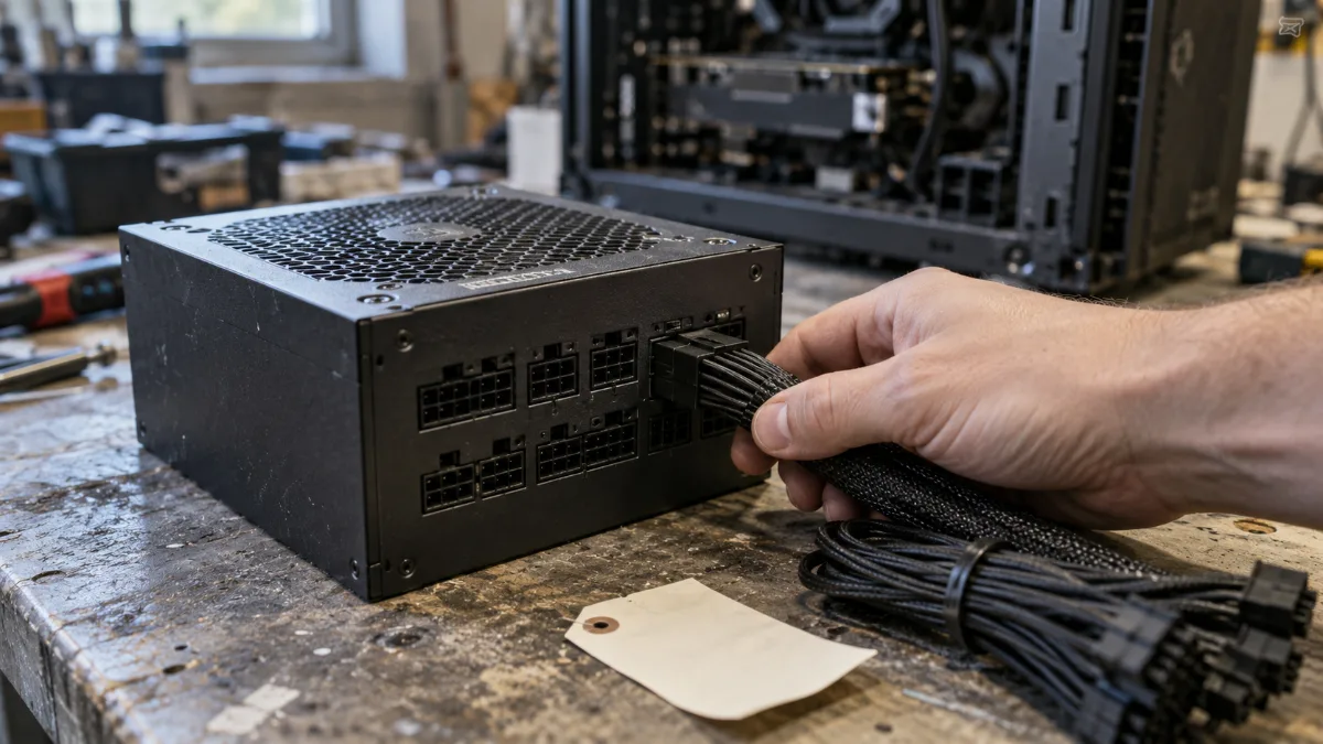 Câble 12V-2x6 branché sur une alimentation de 1 200 W pour RTX 5090