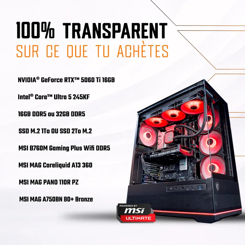 PC Rubis GeForce RTX™ 5060 Ti 16GB Powered by MSI