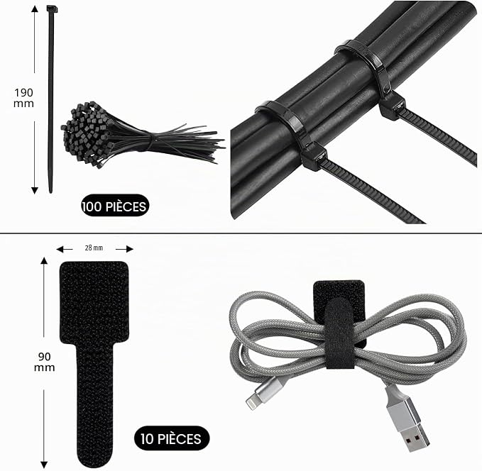 SOULWIT - Kit complet de gestion des câbles - 200 pièces - Black