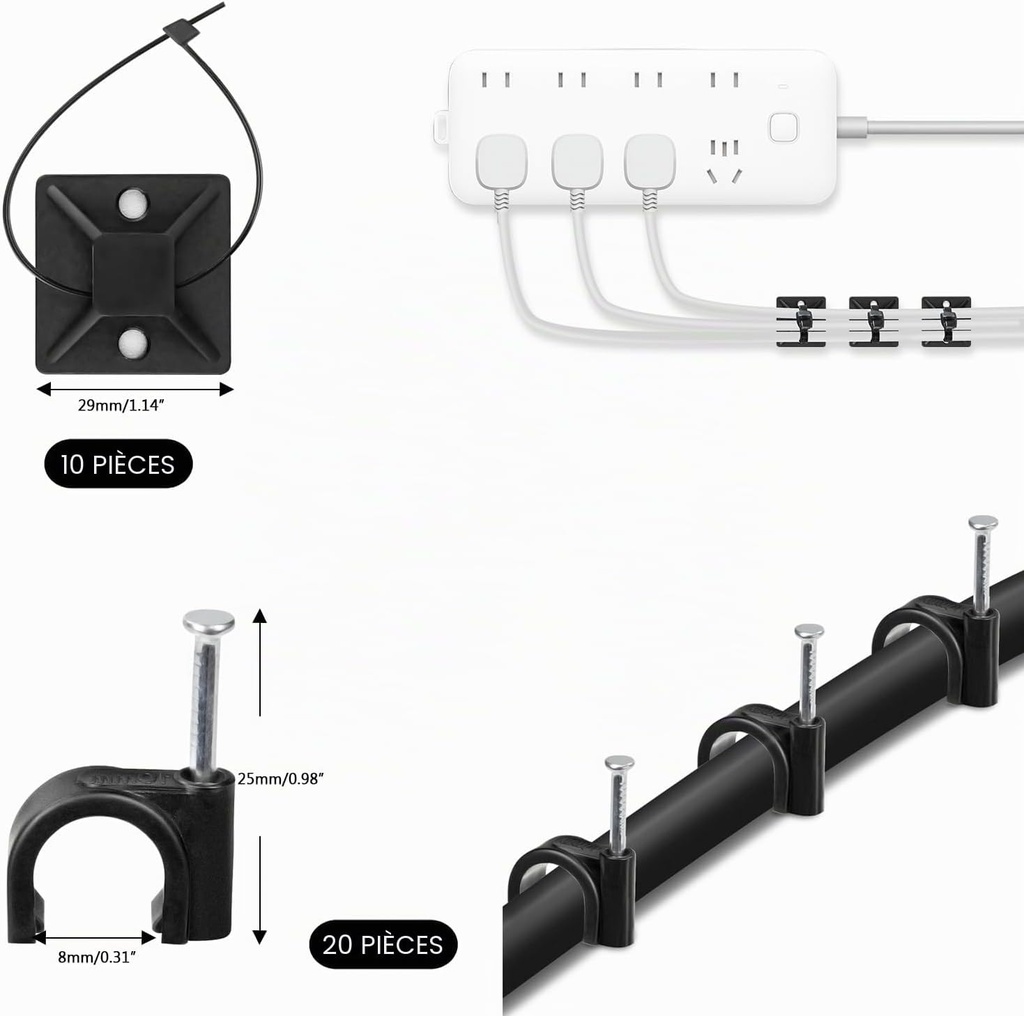 SOULWIT - Kit complet de gestion des câbles - 200 pièces - Black