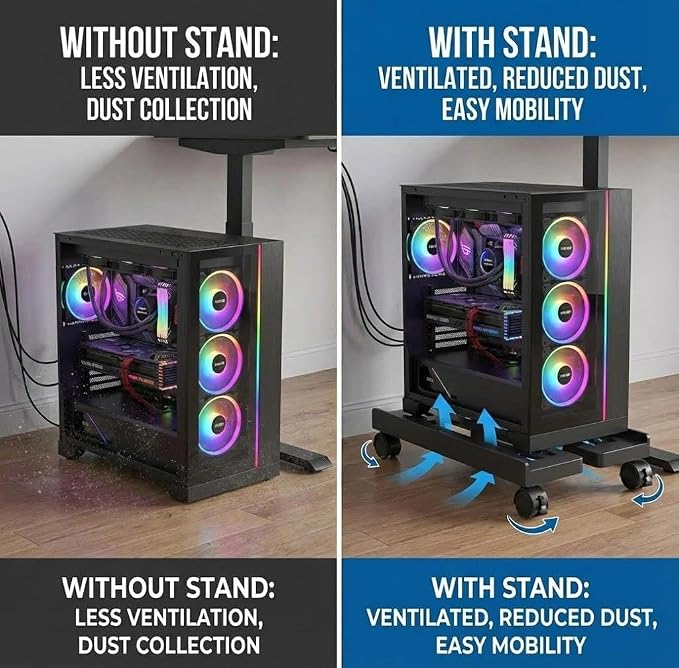  Mujiluxe - Support mobile réglable pour tour PC
