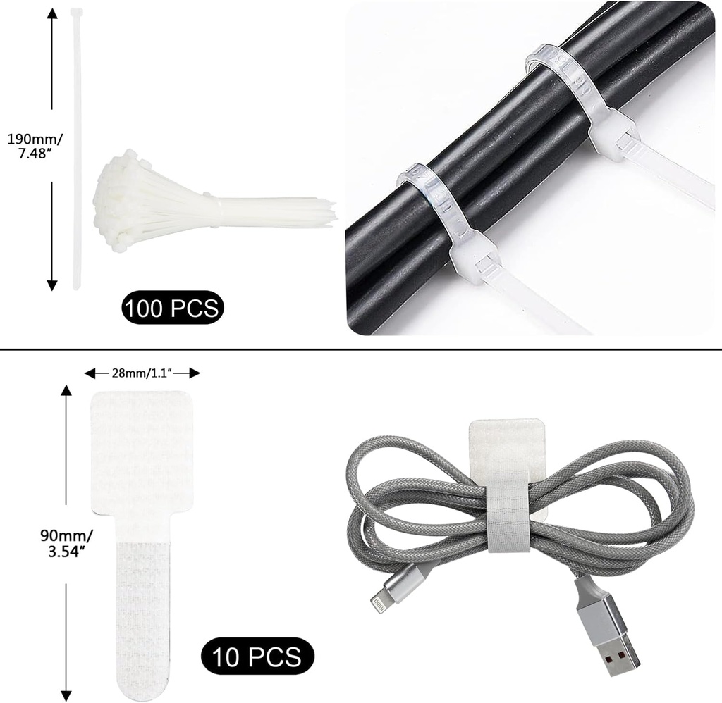 SOULWIT - Kit complet de gestion des câbles - 200 pièces - Blanc