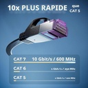  Folishine - Câble Ethernet Cat 7 plat noir 10 m