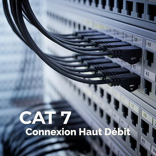  Folishine - Câble Ethernet Cat 7 plat noir 10 m