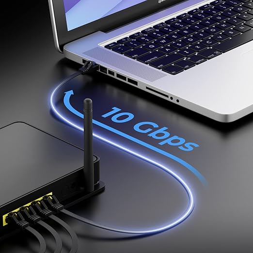  Folishine - Câble Ethernet Cat 7 plat noir 10 m