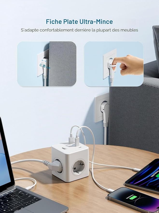 Cube Multiprise 8 en 1 - Blanc