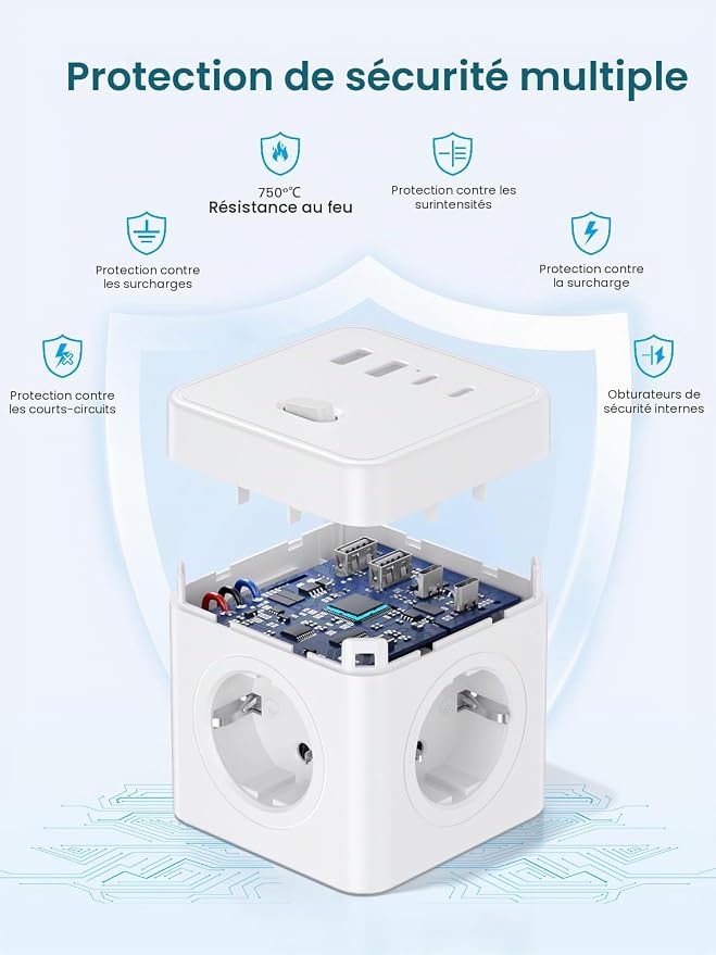 Cube Multiprise 8 en 1 - Blanc