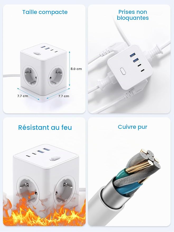 Cube Multiprise 8 en 1 - Blanc