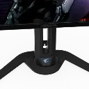 Vue détaillée du pied et du support de l'écran PC gaming AORUS avec finition noire.