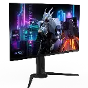 Vue détaillée du pied et du support de l'écran PC gaming AORUS avec finition noire.
