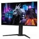 Écran PC gaming AORUS OLED présenté de face avec son pied et son design gaming.