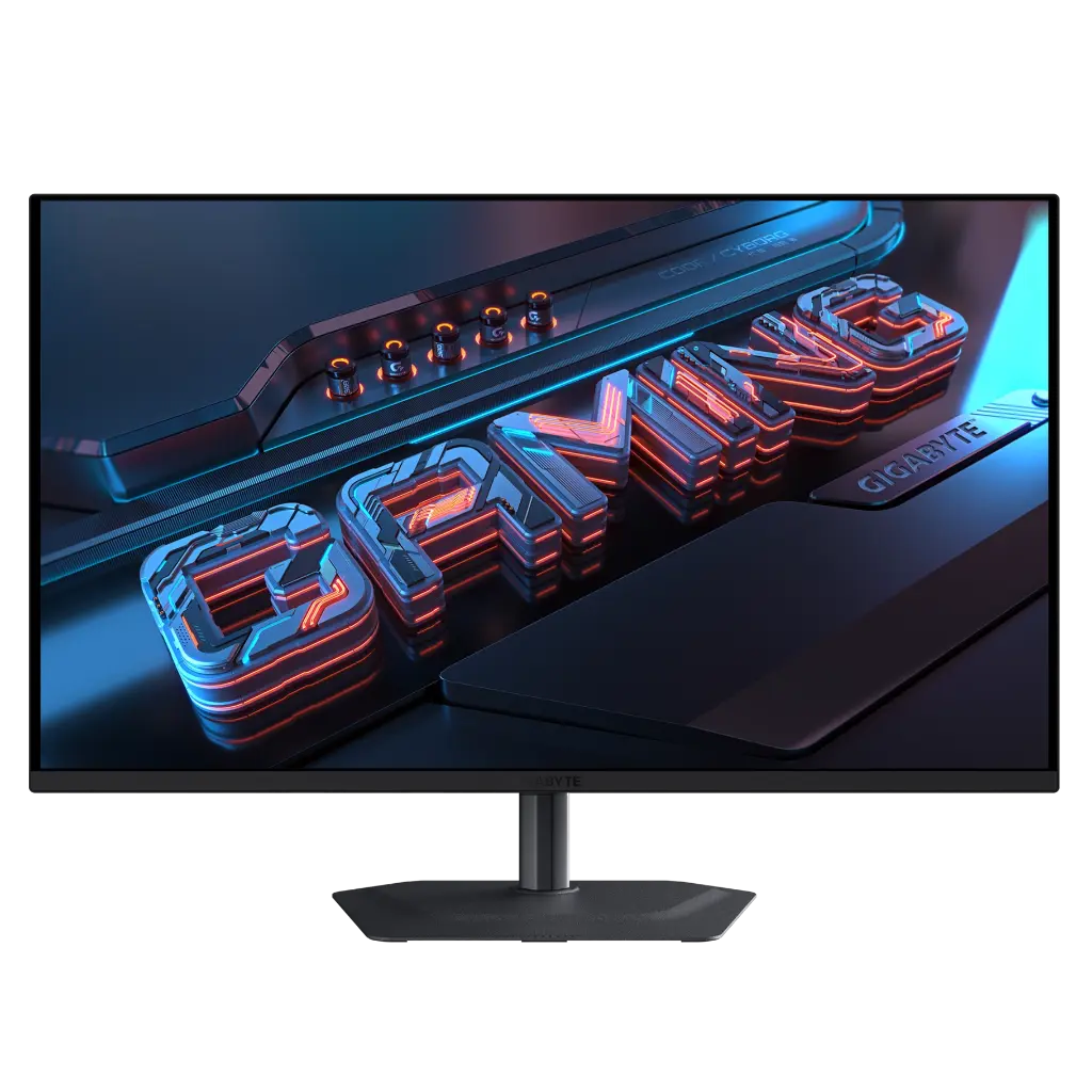 Description : Vue du GIGABYTE MO32U et de sa dalle QD-OLED conçue pour offrir des couleurs riches, des noirs profonds et un contraste élevé.