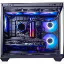 Vue d'ensemble du PC gamer Aqua : watercooling Cooler Master MasterLiquid 360,ses barrettes de RAM DDR5 à éclairage RGB dynamique