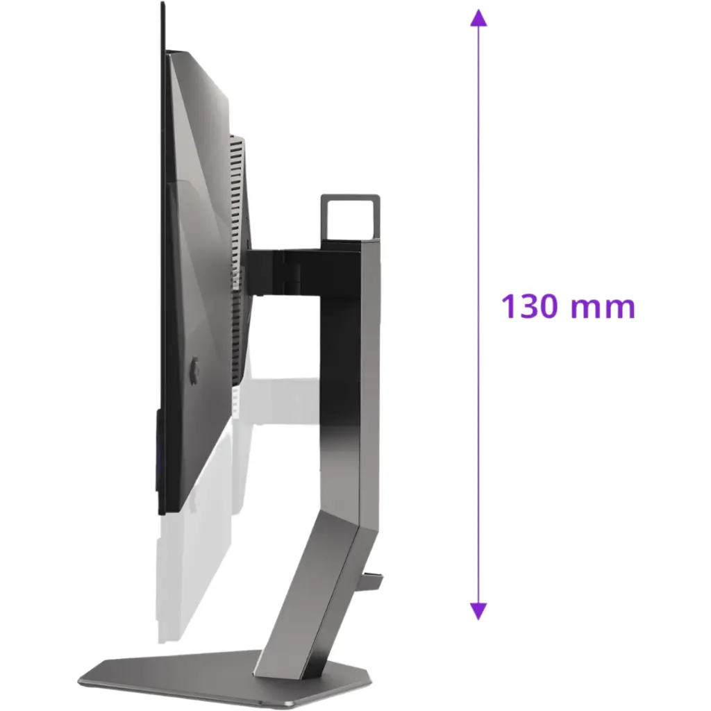 Vue de profil de l'écran PC gamer AOC AGON PRO AG276QZD2 avec son pied ergonomique réglable sur 130 mm pour setup eSport FlowUP