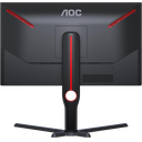 Vue de face de l'écran PC gamer AOC 24,5 pouces 25G3ZM affichant une guerrière masquée devant un halo de feu et ses caractéristiques dont le taux de rafraîchissement 240Hz