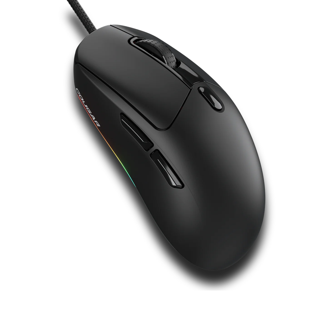 Souris gaming ultra légère Cougar Minos Neo Black avec câble Ultraflex et rétroéclairage RVB pour setup PC gamer sur le site FlowUP