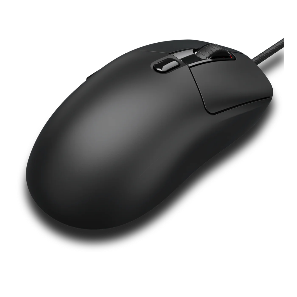 Vue de profil de la souris gaming Cougar Minos NEO noire montrant son design ultra léger et son éclairage RGB intense pour setup PC gamer sur FlowUP